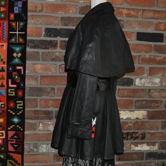 New Vintage 90s ADA Tailored Black Leather Jacket  Inverness Cape Dress Coat 7 M - Picture 6 of 13